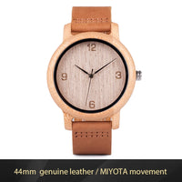 Wood Watch for Men Women Japan Analog Quartz Wristwatches 44Mm Causal Green Leather Watches Custom Birthday Gift