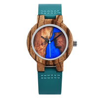 Wood Watch for Men Women Japan Analog Quartz Wristwatches 44Mm Causal Green Leather Watches Custom Birthday Gift