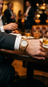 CZASO Classic Maple — zegarek drewniany z garniturem lifestyle